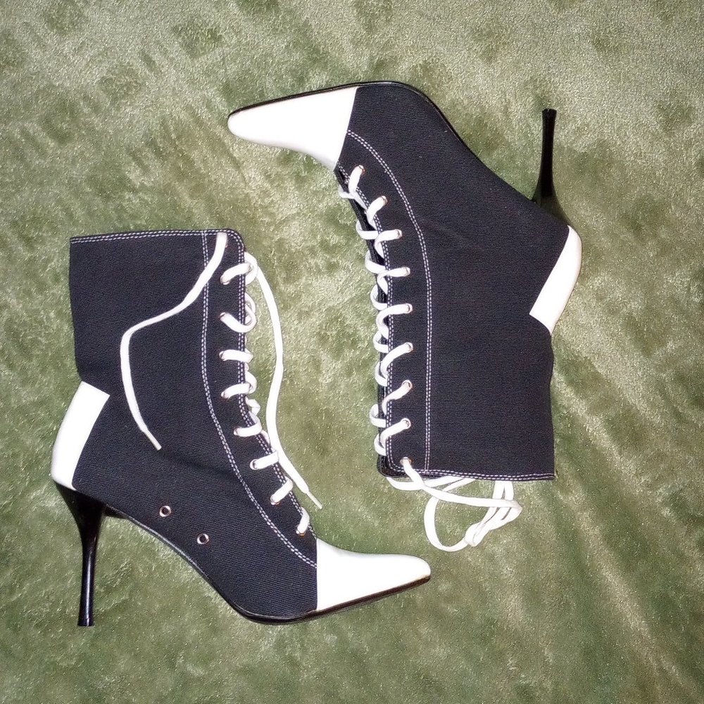 Black and White Lace Up Ankle boots